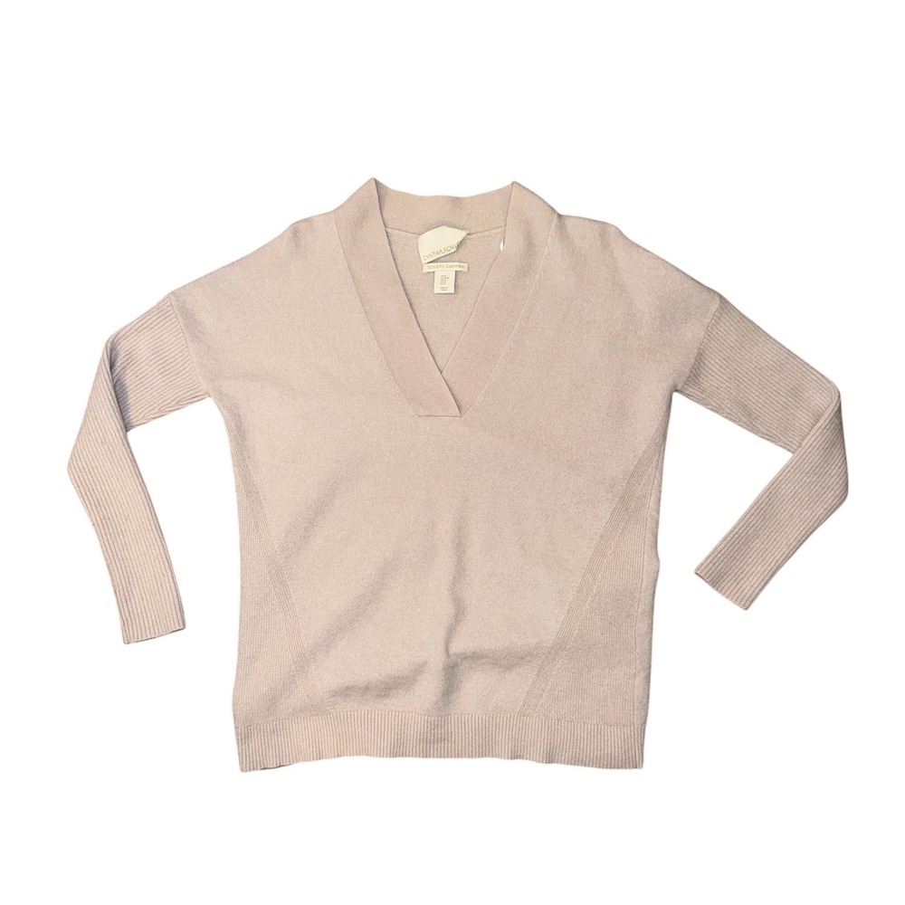 Cynthia Rowley Cashmere Sweater Women M Pink V-Neck Ribbed Knit Pullover